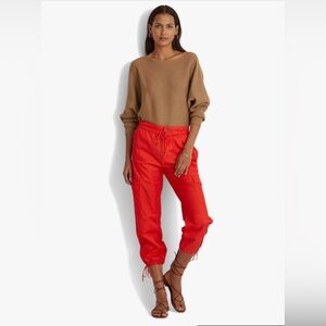 LAUREN RL Orange elastic waist cargo pants gathered ankle size 14
